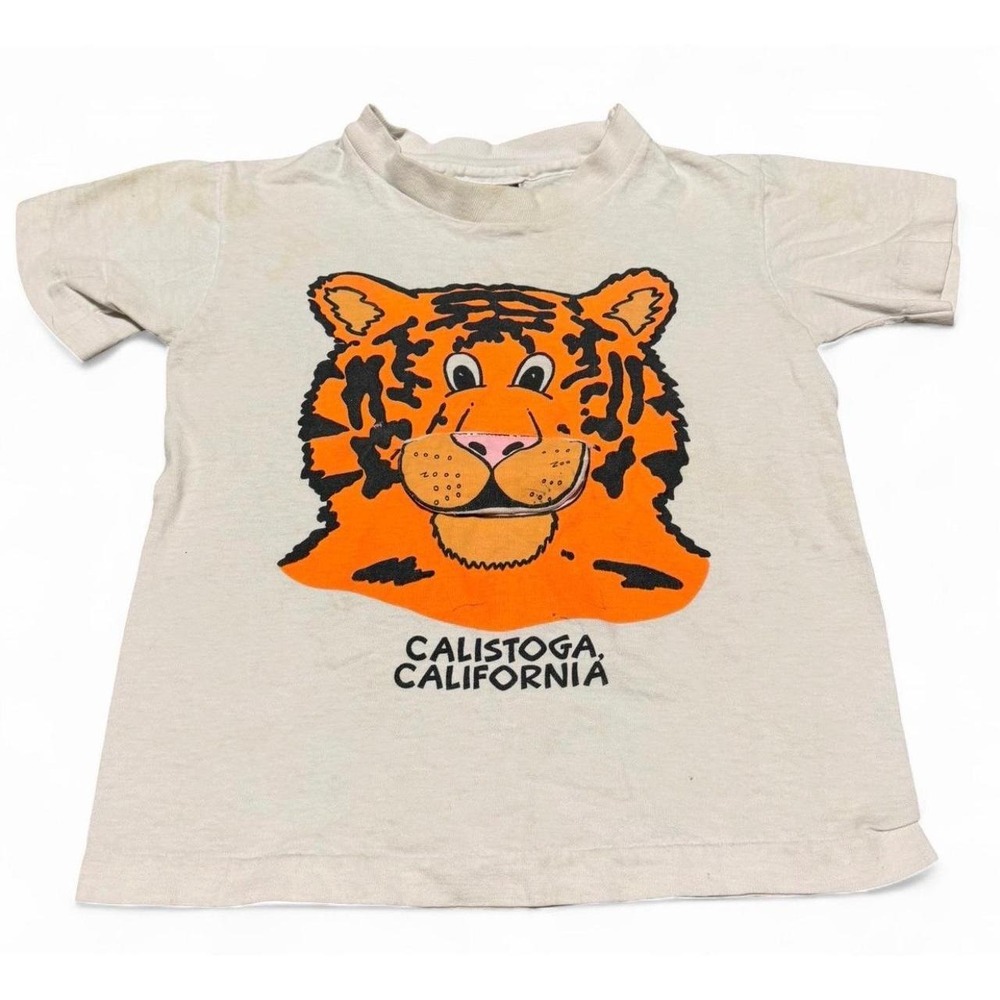 Vintage Jungle Rags Calistoga California Tiger Kids T-Shirt Size S 3D Mouth